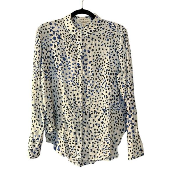 Cloth & Stone Anthropologie Button Up Blouse Top Shirt M Abstract Dot Print - Picture 1 of 9